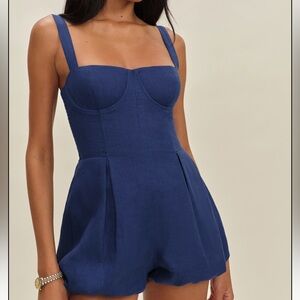 Reformation Lydia Linen Romper Blue - Size 6
